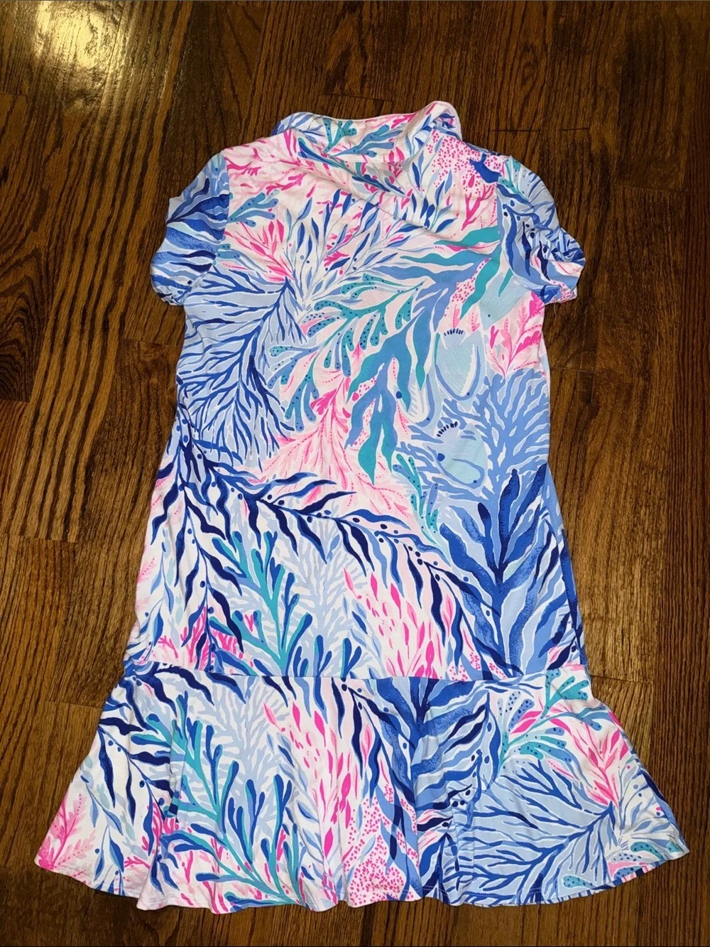 Lilly Pulitzer Mini Sadie Polo Crew Blue Tint Kaleidoscope Coral x-Large (12-14)